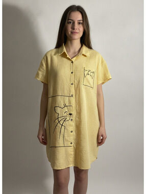 Emery Rose Yellow Plaid Button-Up Shirt Dress with Cat Pocket Detail XL